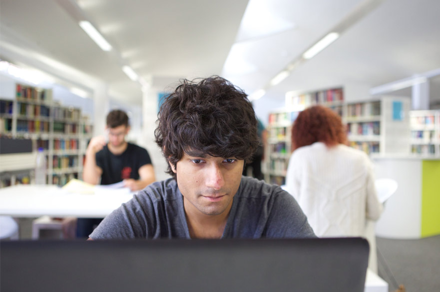 Student in library