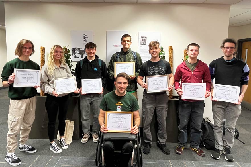 BSc Product Design winners showing their certificates