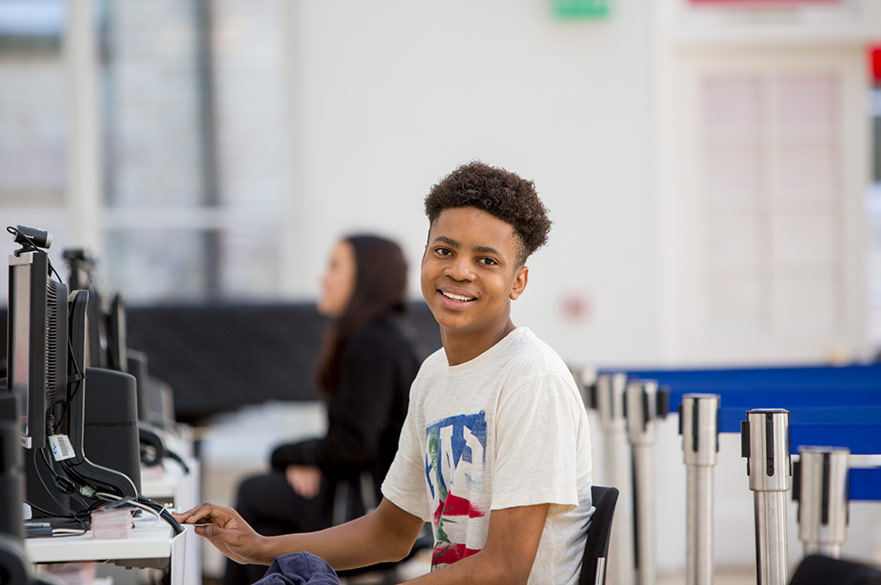 Student in computer room