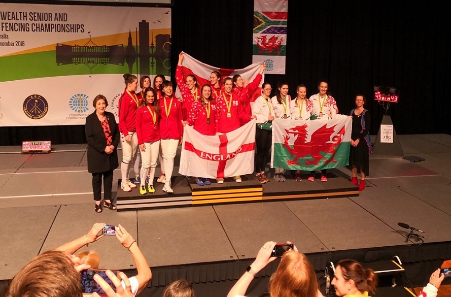 commonwealth england team on podium