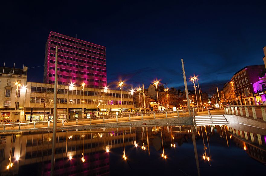 Nottingham Market Square at night