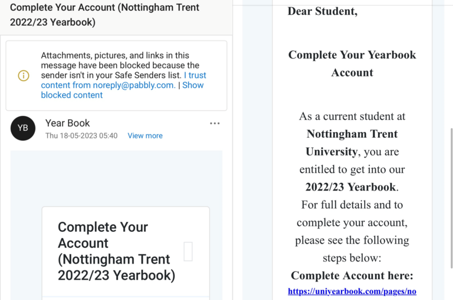 Yearbook phishing scam