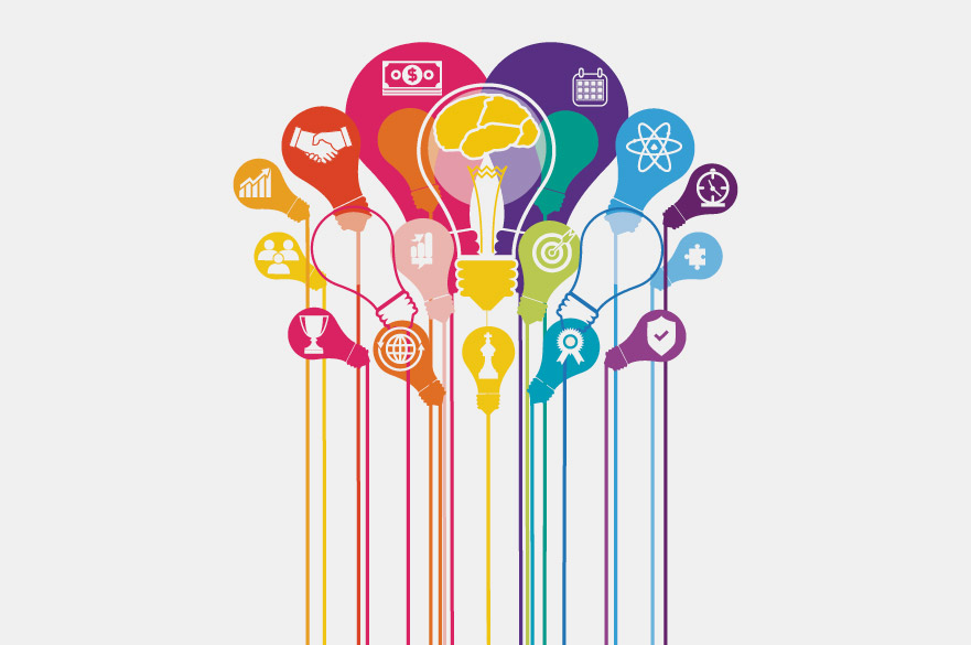 Illustrated colourful light bulbs