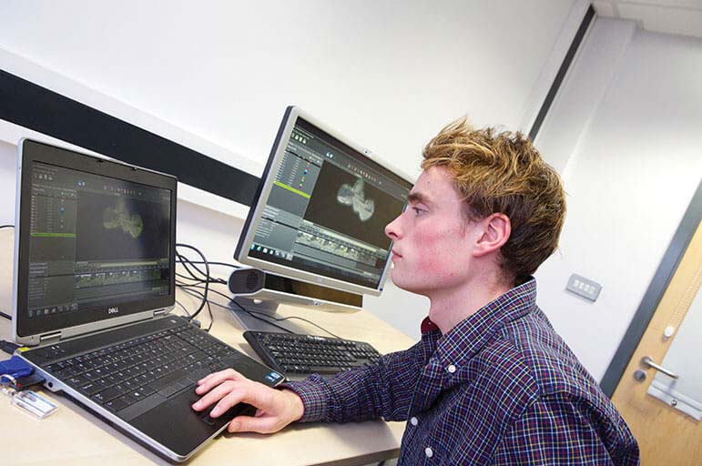 Student using laptop