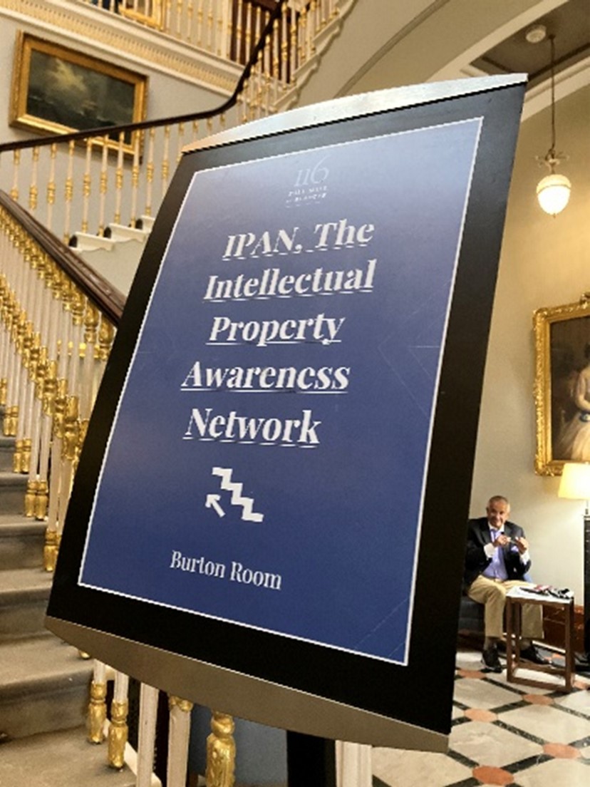 Sign saying IPAN The Intellectual Property Awareness Network