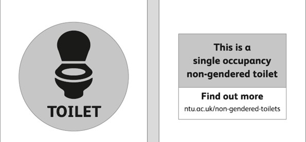 Sign that will be on non-gendered toilets which says: