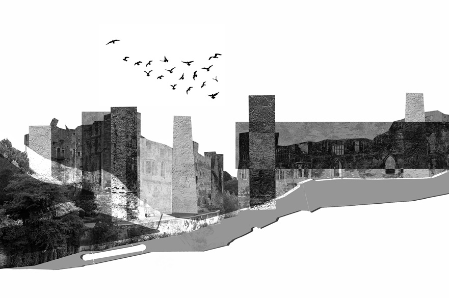 An architect's drawing of a new building in Newark, Nottinghamshire. There are birds in the sky.