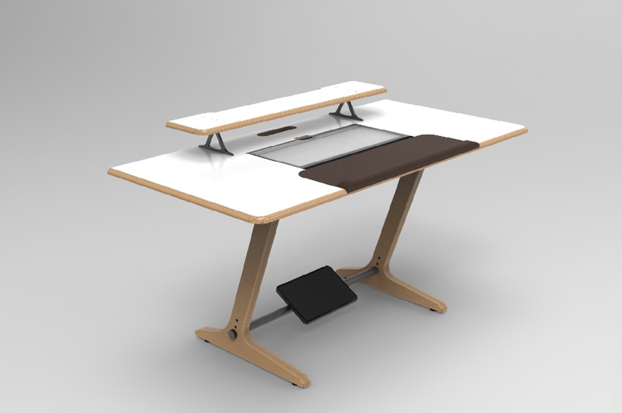 A product designer's rendering of a desk