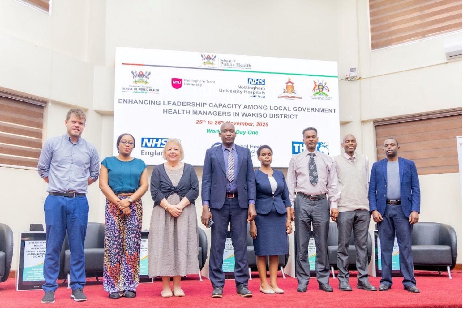 Group photo at the SCALE project workshop with NTU-Mak partnership members, staff from NUH, a representative from the Uganda MoH and Wakiso District Health Managers team members.