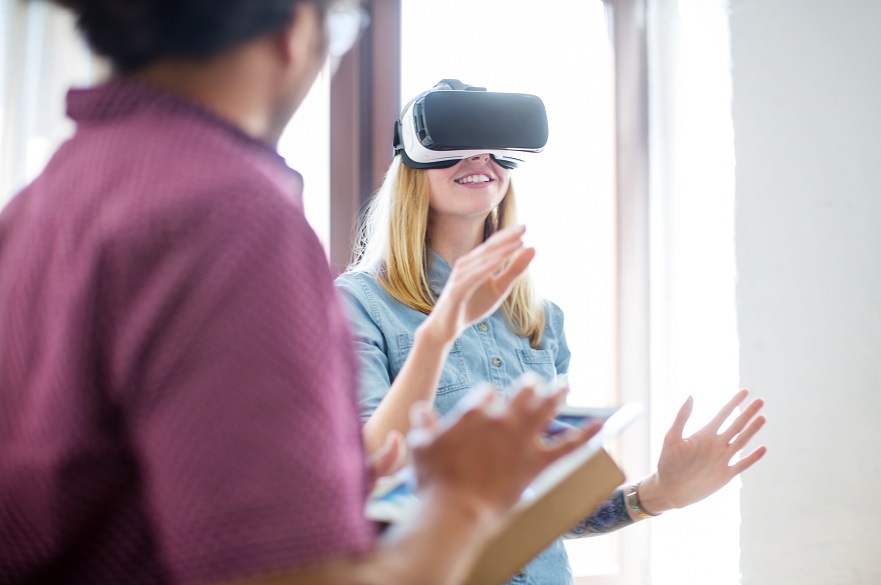 Woman using a virtual reality headset