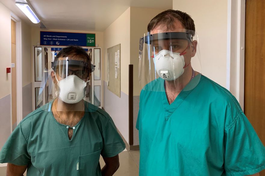 Face shields being worn by NS workers