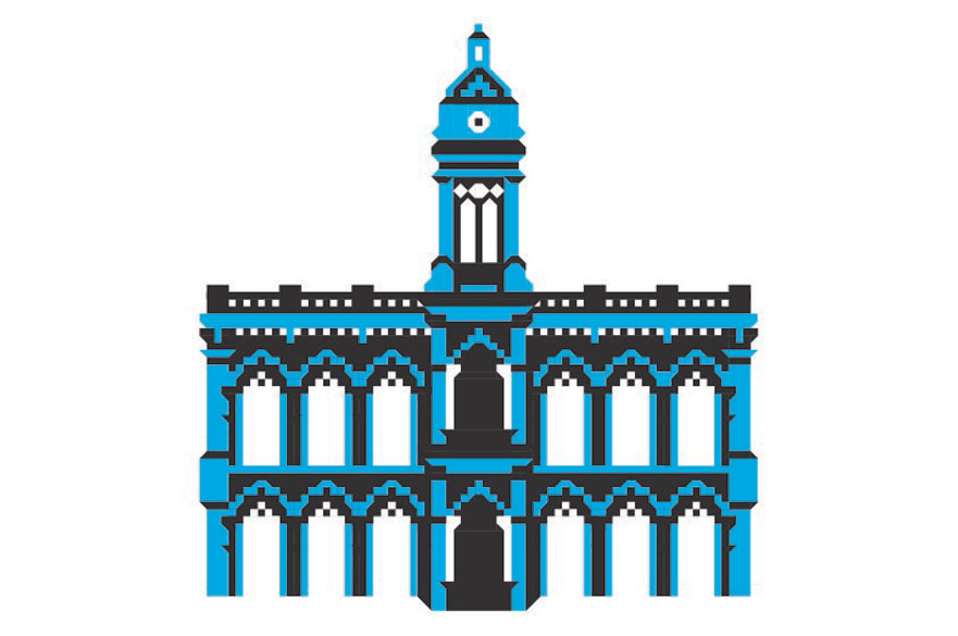 Vector based image of a blue clock tower