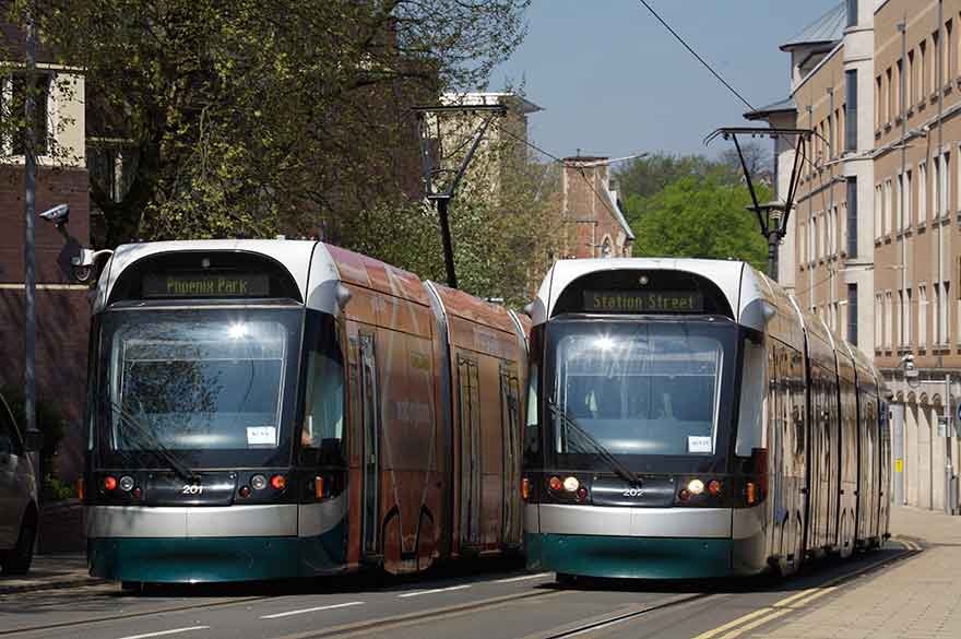 Two trams at the NTU stop