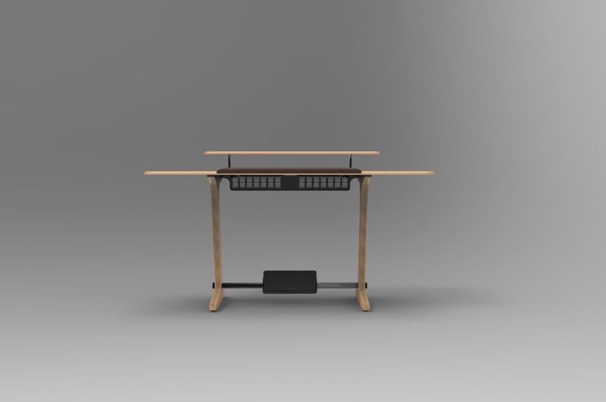 A product designer's render of a desk viewed front-on