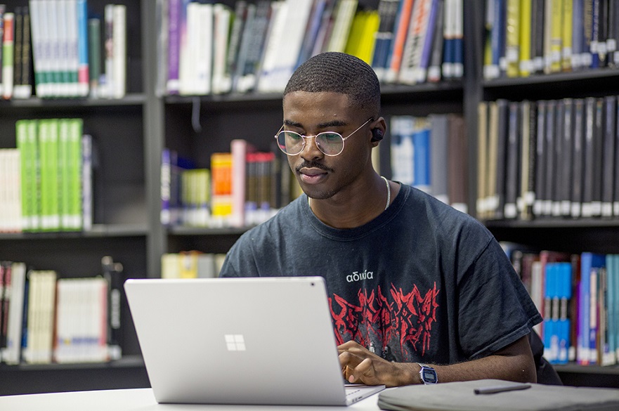 Student working on a computer