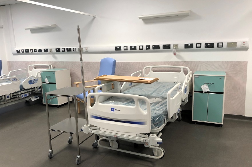 Beds in a mock hospital ward
