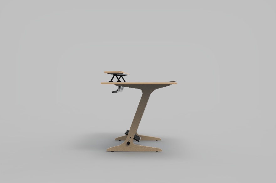A product designer's render of a desk viewed from the side