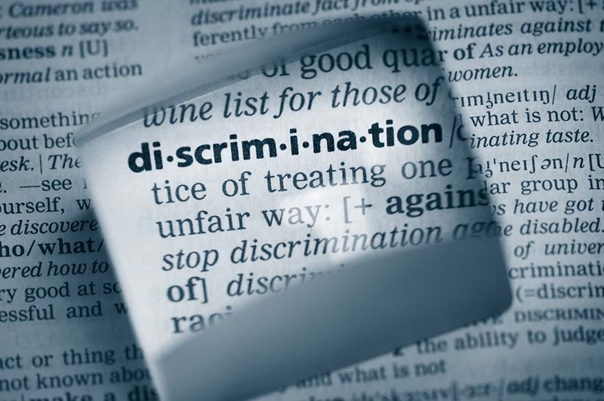 In a text document the word discrimination is highlight in the middle. 