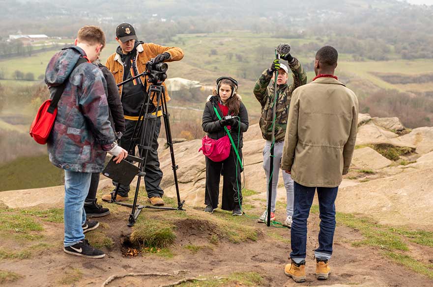 The students filming with a Television Workshop actor