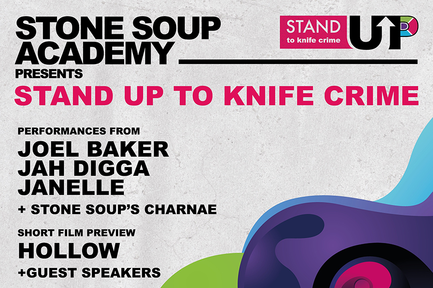 A poster presenting stand up to knife crime. 