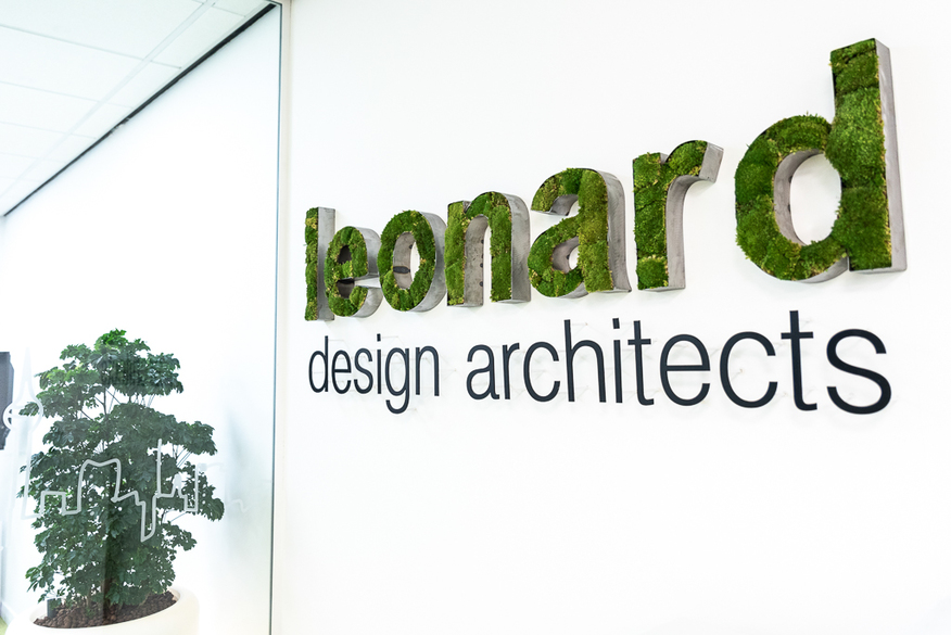 Leonard design architects logo on the wall 