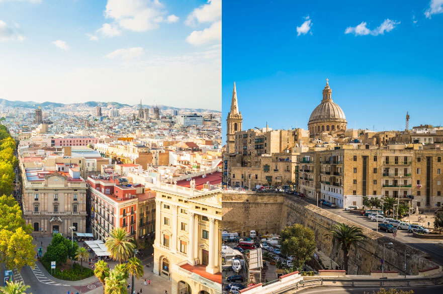 City scape of Barcelona and Malta