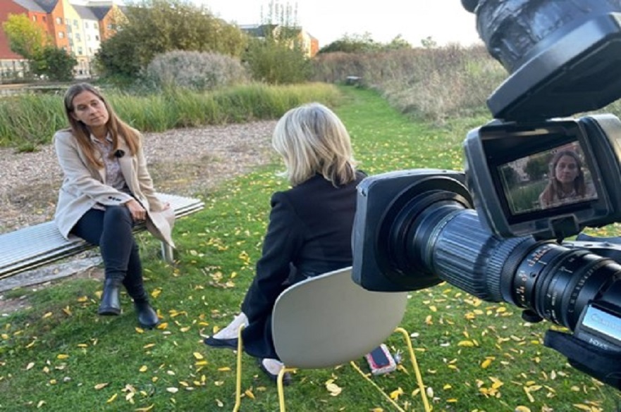 Claire Mann being interviewed
