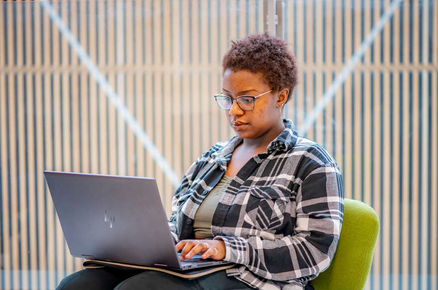 Student using a workspace