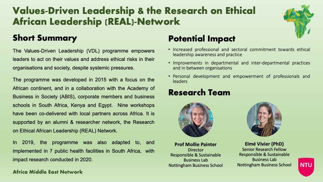 Values Driven Leadership and the Research on Ethical African Leadership at NTU