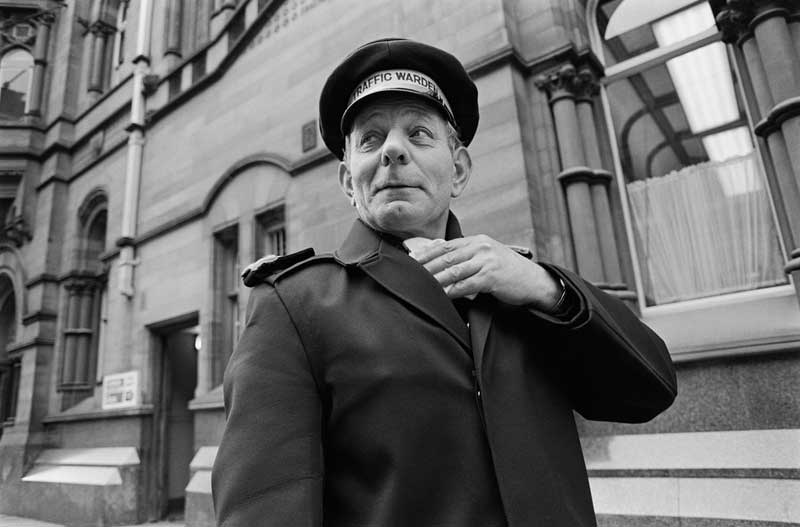 PIcture of traffic warden in 1970s Nottingham