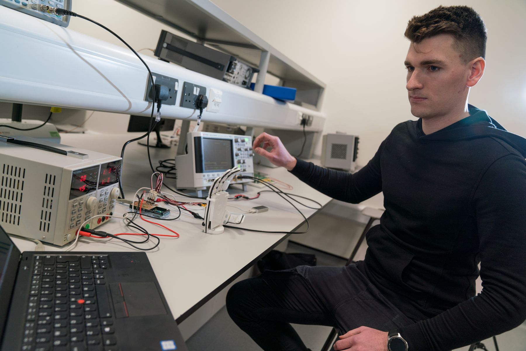 Engineering student in Electronics lab