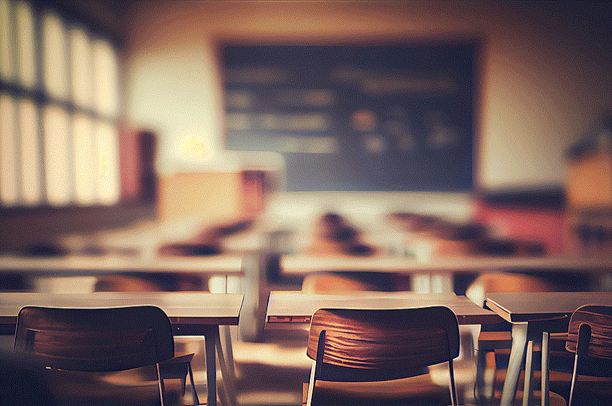 Empty desks in a classroom