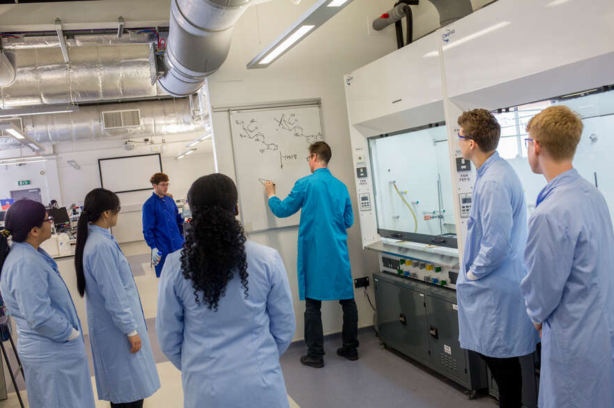 A group class in a science lab