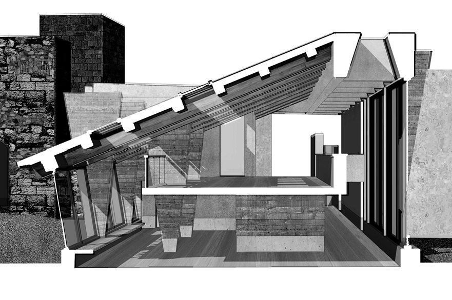 An architect's drawing of a building.