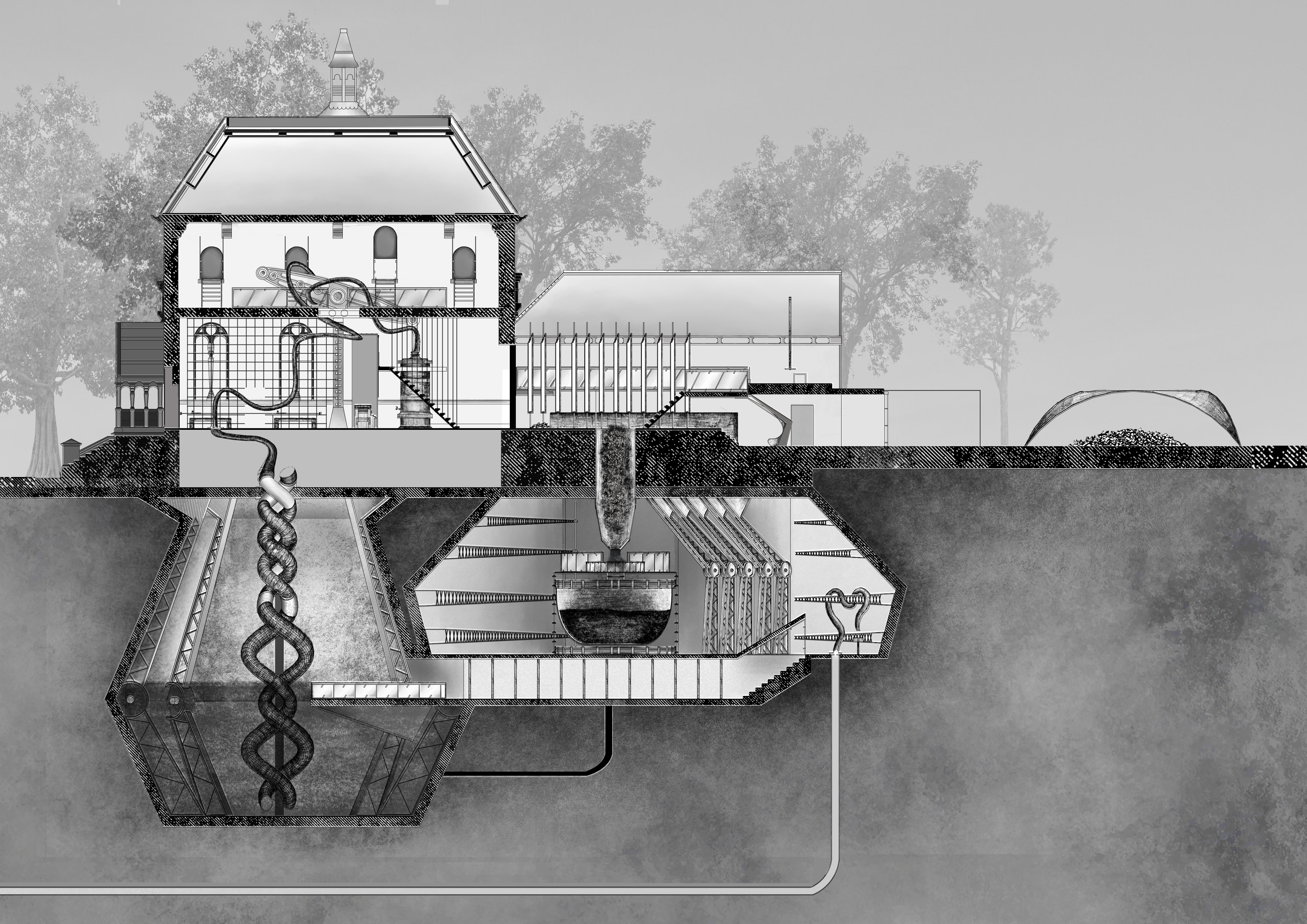 An architect's drawing of a building.
