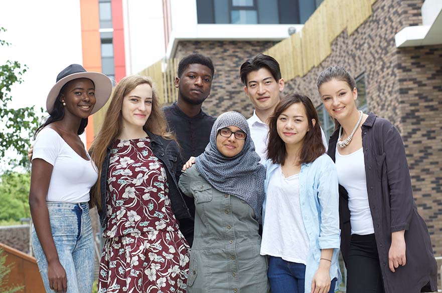 Students outside halls of residence