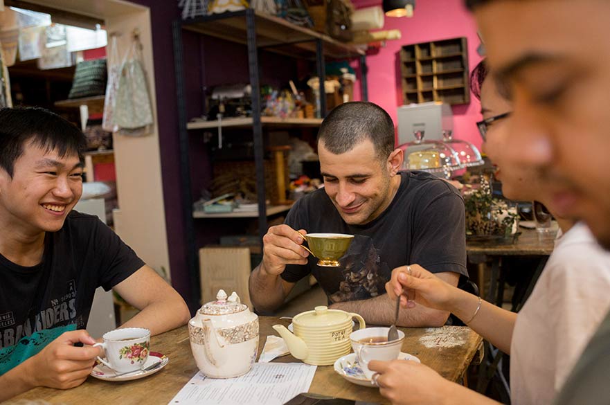 Students drinking tea