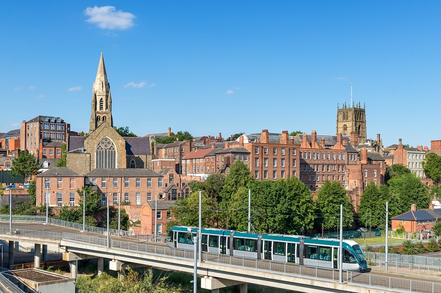 Nottingham skyline with tram