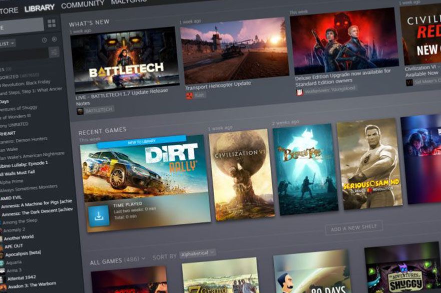 A screenshot of the Steam gaming library