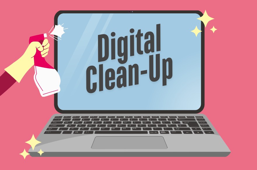 A graphic of a laptop being cleaned