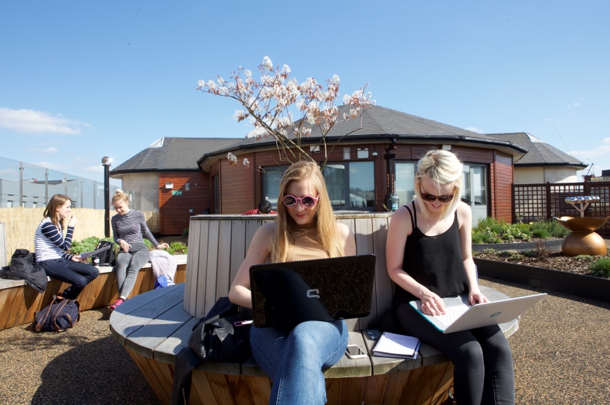 Students in roof top garden at NTU