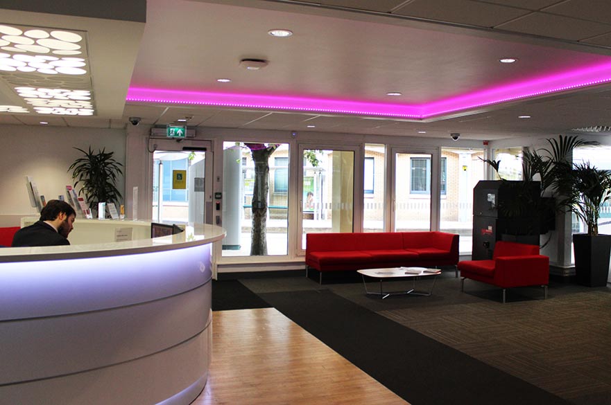The reception area of the Chaucer building
