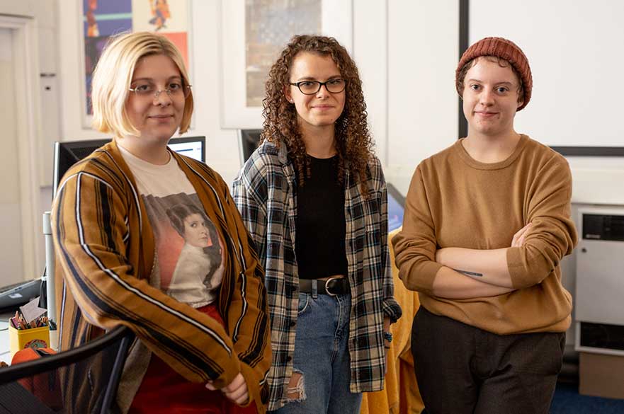 Ellen De Brito-Morris, Courtney James and Lauren Steele in the Animation studios 