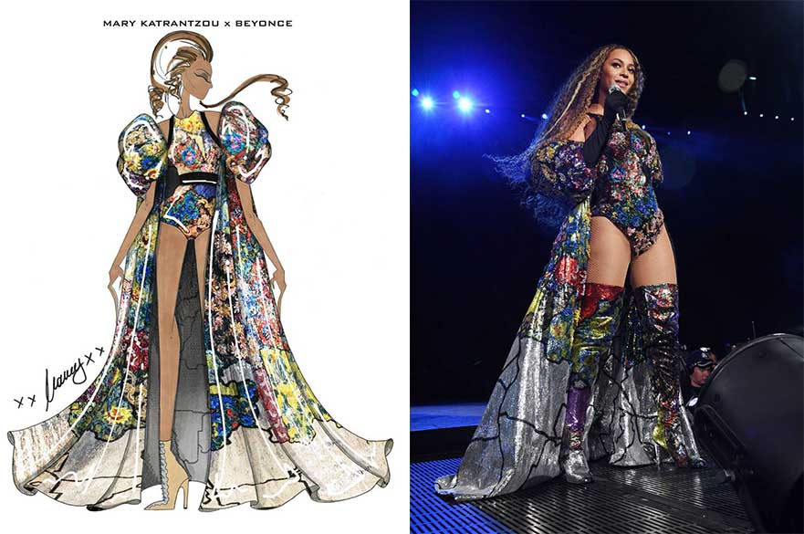 (L - R) Illustration by Mary Katrantzou, photo by Kevin Mazur for Getty Images