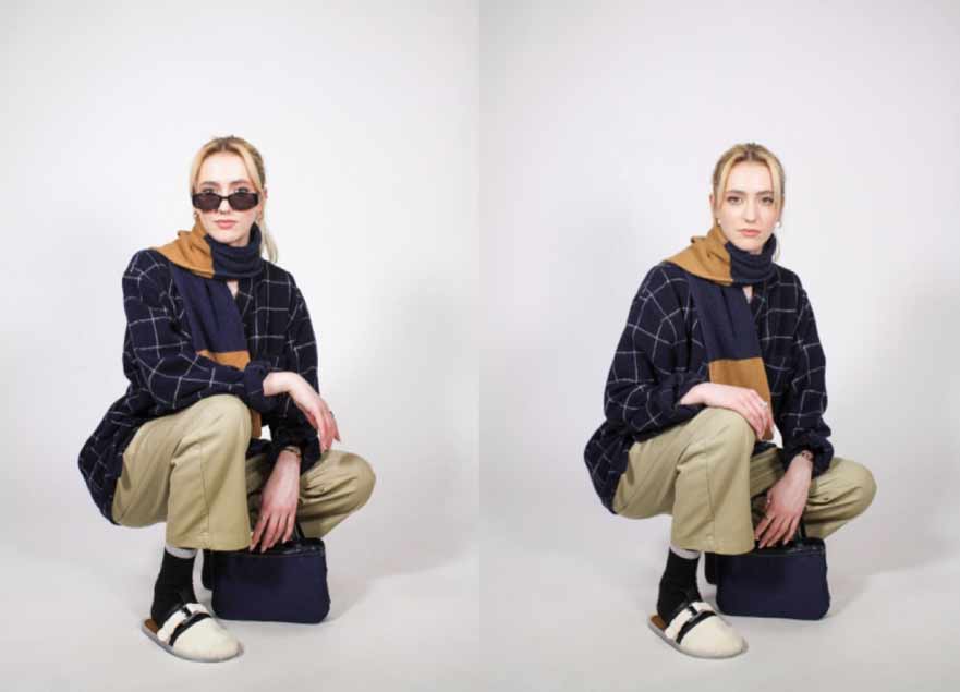 Woman posing with new designer sliders on