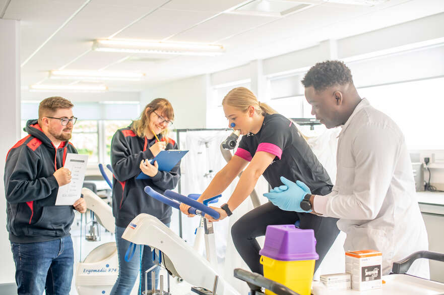 Students delivering lab assessment in Sport & Exercise Physiology Laboratory