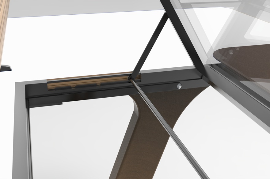 A product designer's render of the tilt mechanism of a work desk.