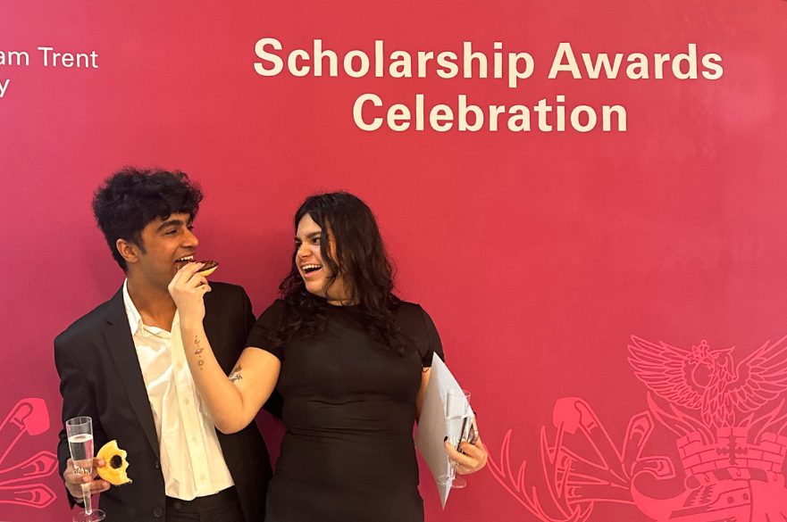 Lakshya with a friend at NTU Scholarship Awards