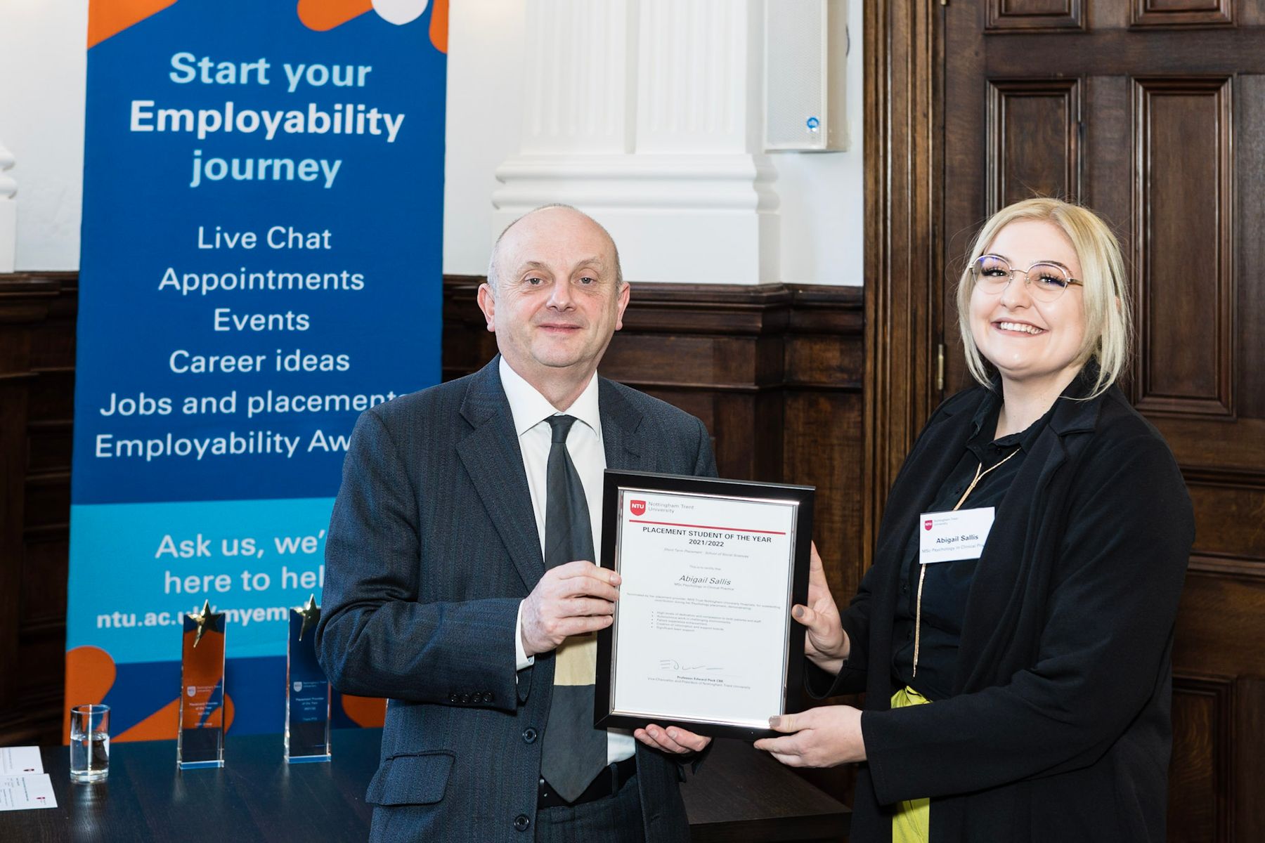 Abigail Sallis receiving Short-Term Placement Award