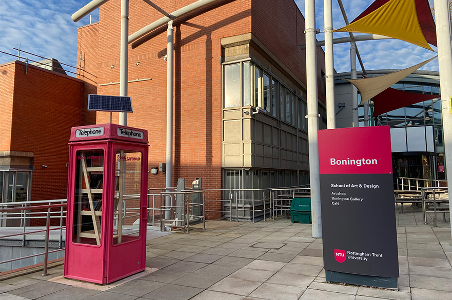 The book exchange phone booth outside Bonington building